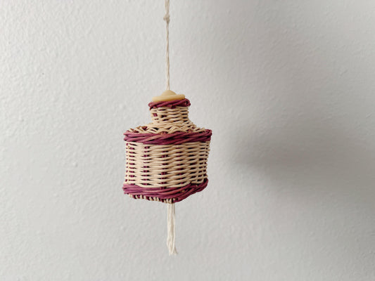 Vintage Mini Wicker Hanging Basket - Pink