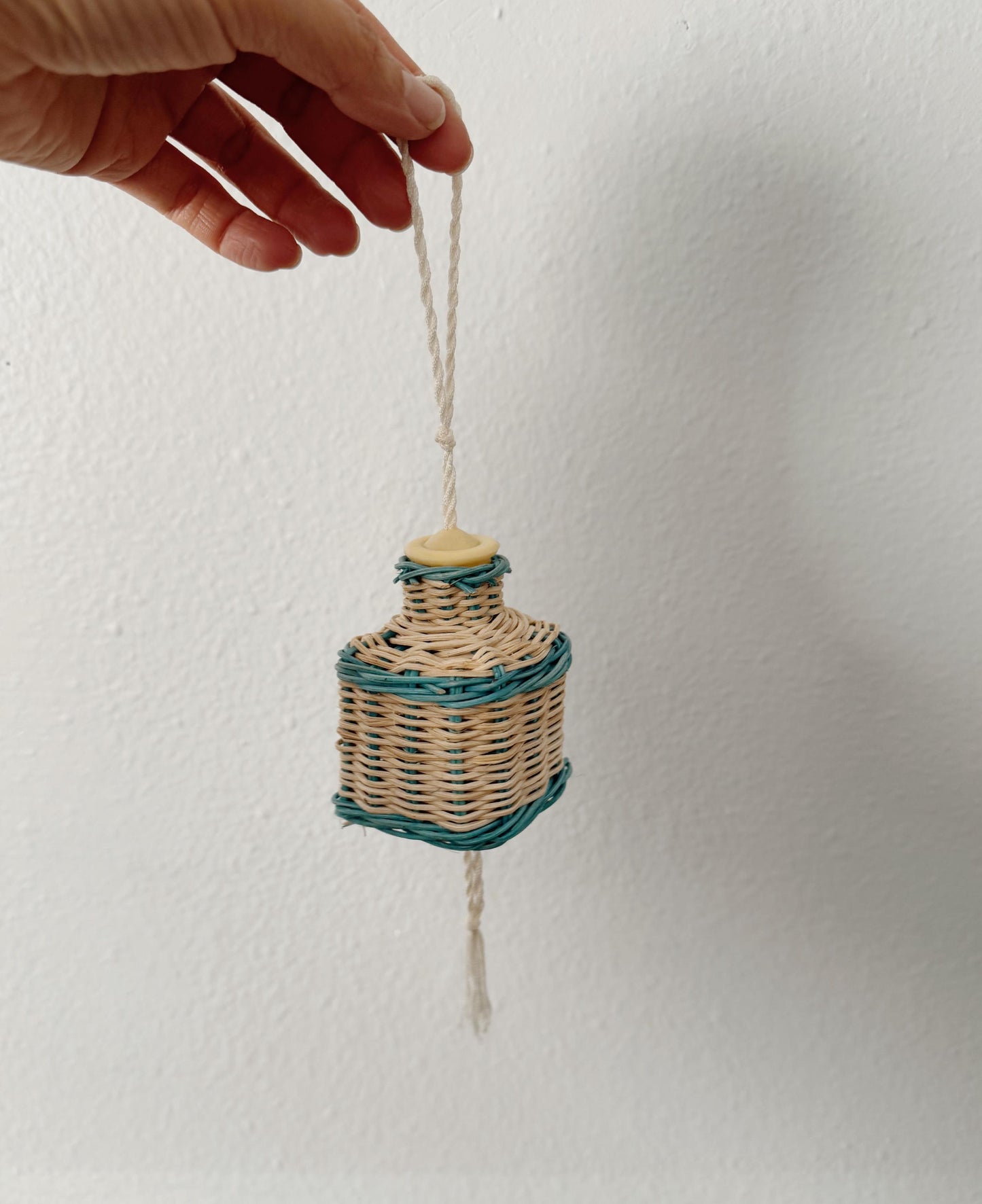 Vintage Mini Wicker Hanging Basket - Aqua