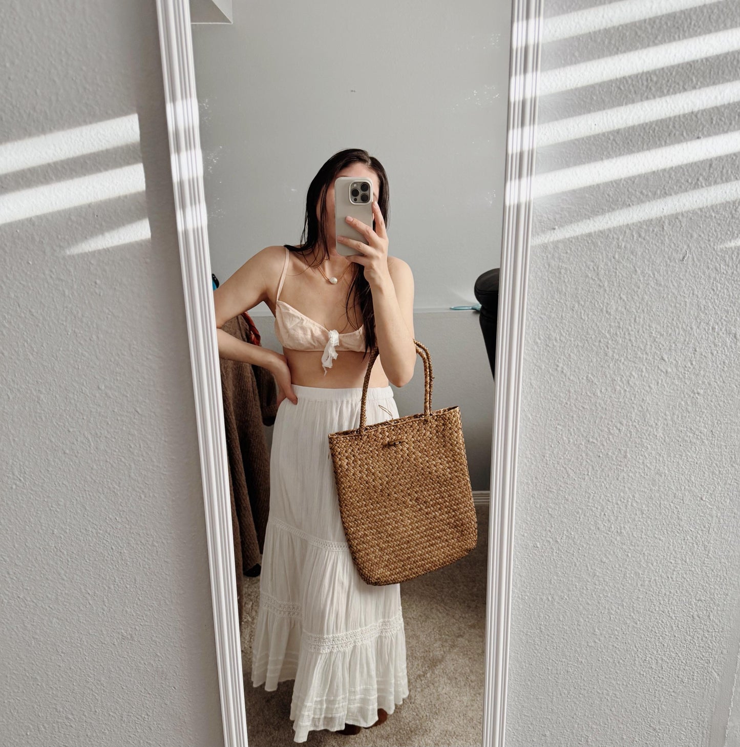 Vintage Palm Leaf Tote - Wheat