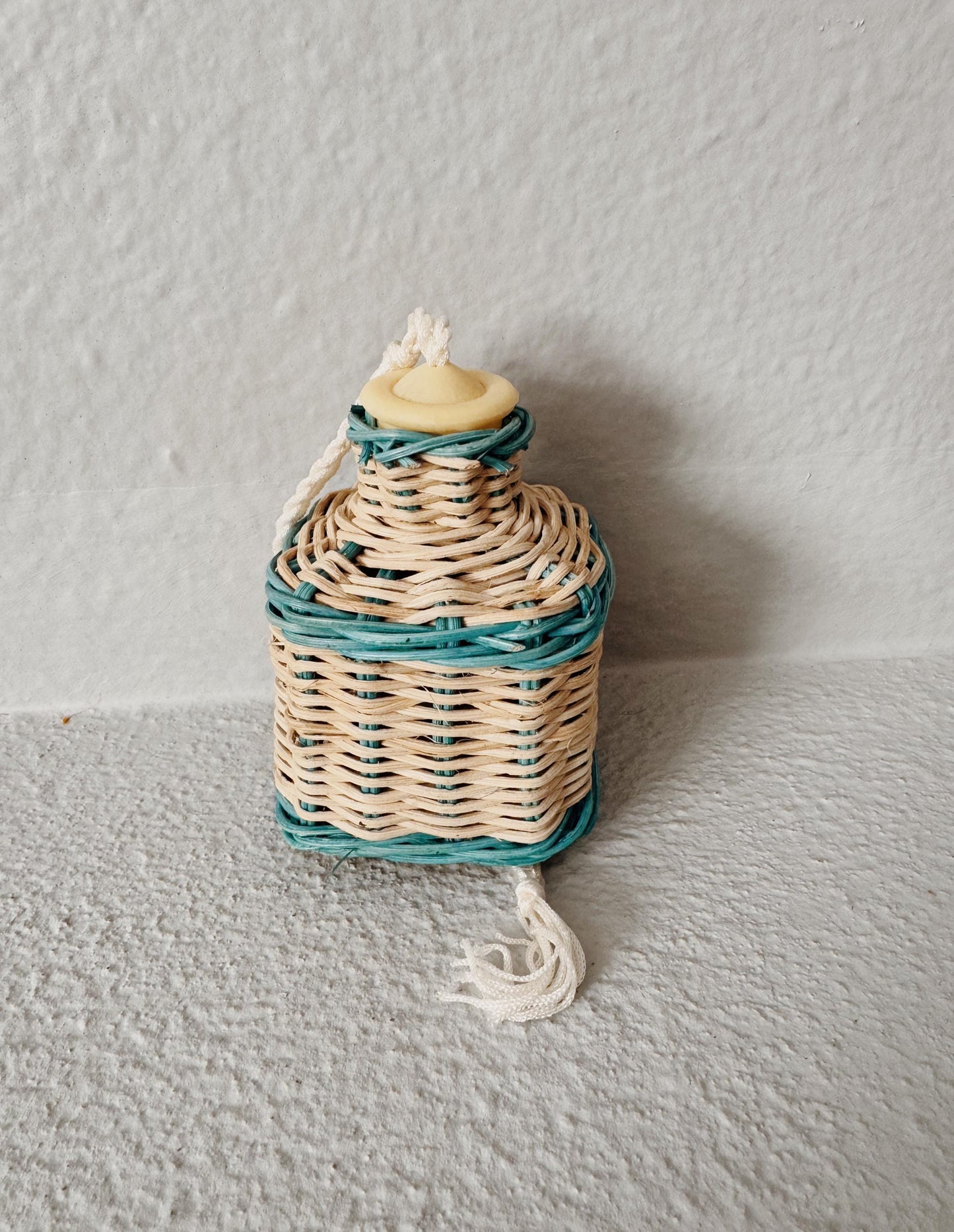 Vintage Mini Wicker Hanging Basket - Aqua