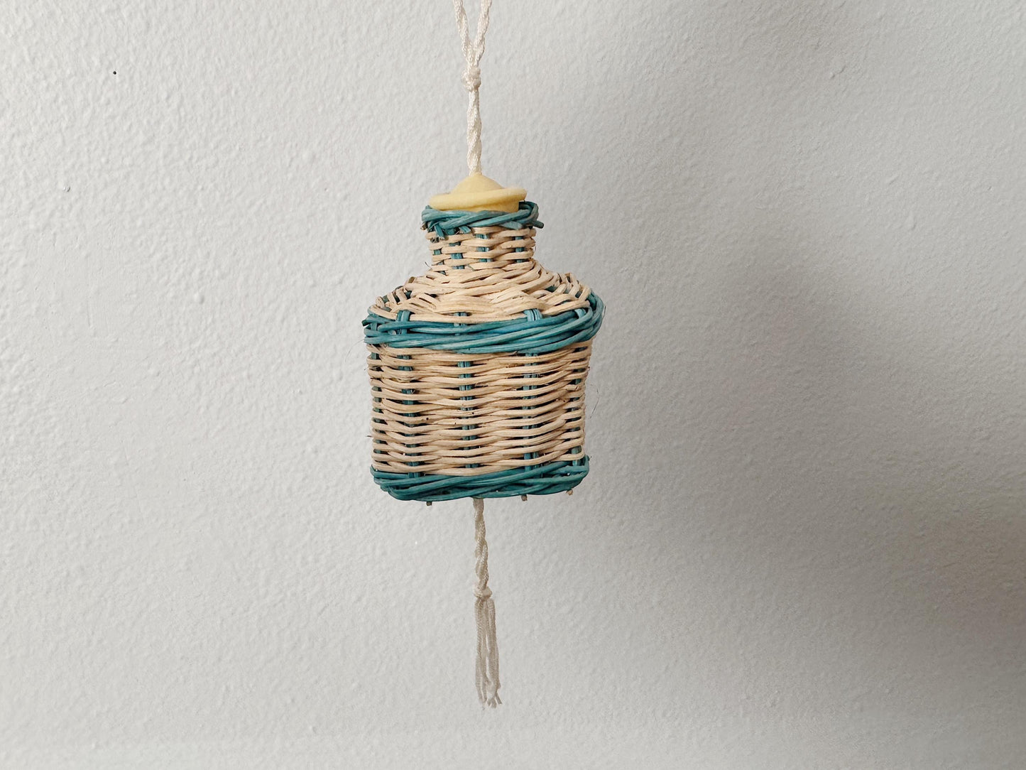 Vintage Mini Wicker Hanging Basket - Aqua