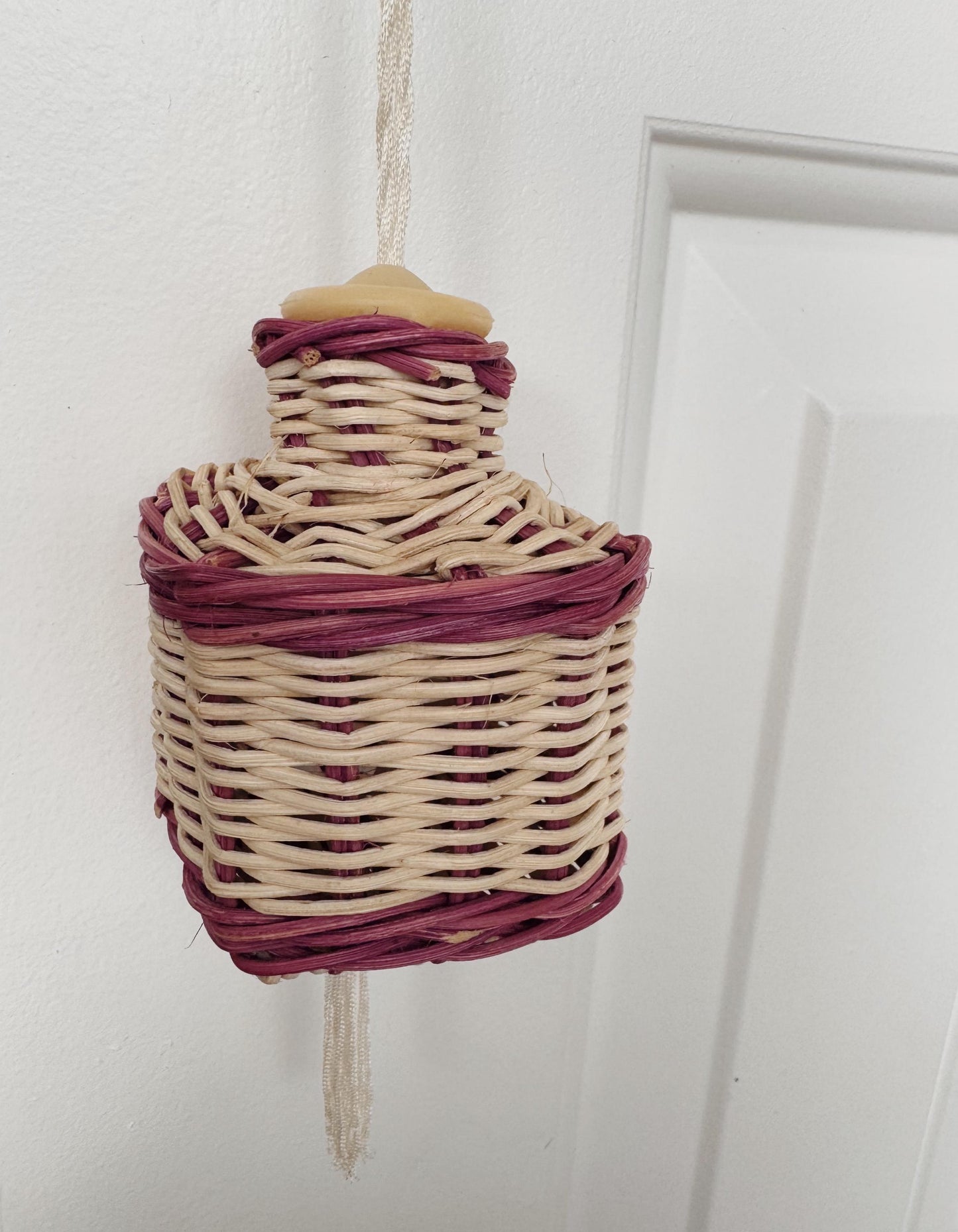 Vintage Mini Wicker Hanging Basket - Pink