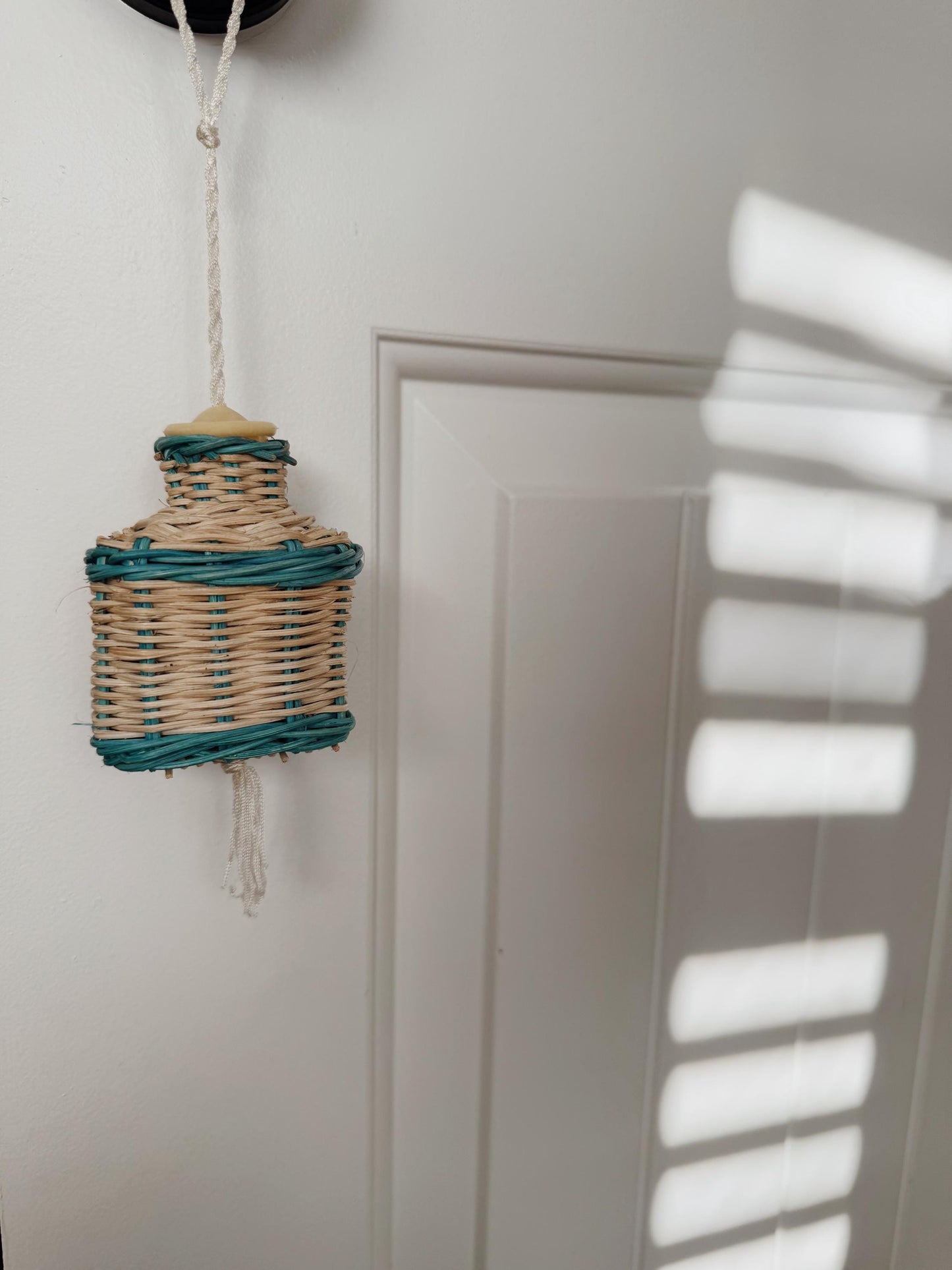 Vintage Mini Wicker Hanging Basket - Aqua